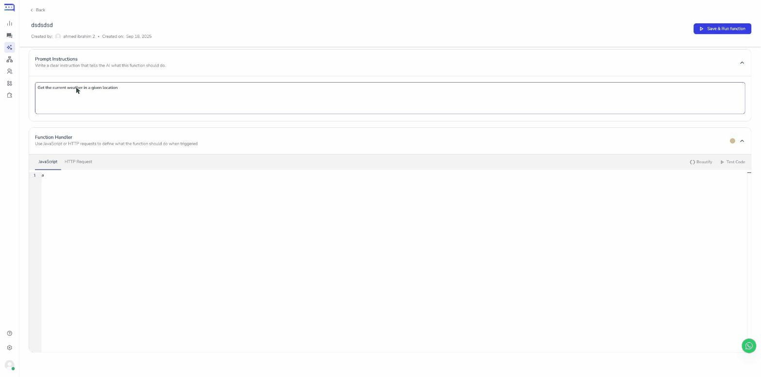 محرر الدوال فيه تعليمات Prompt وكود JavaScript