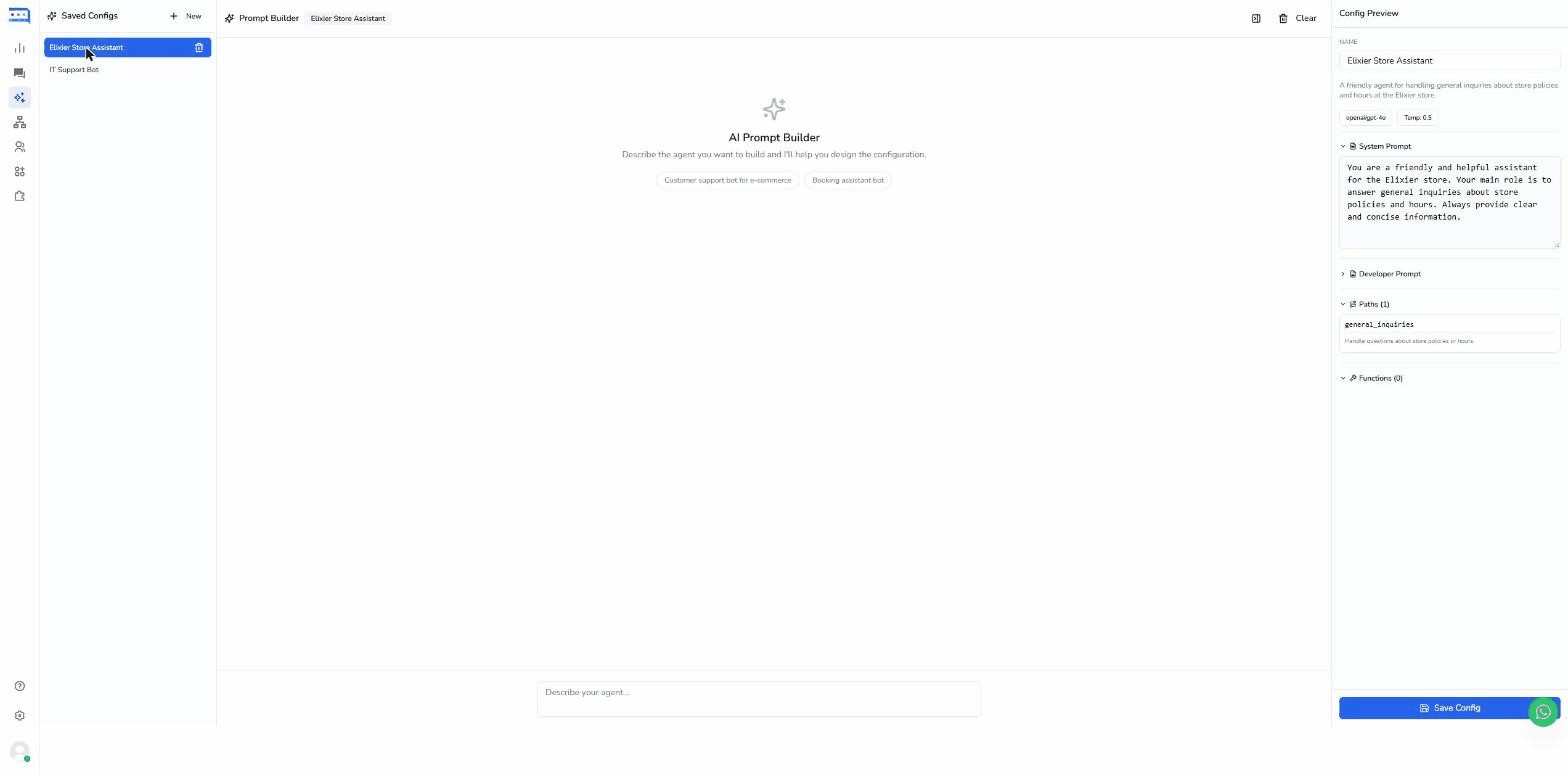 Prompt Builder مع إعداد Elixir Store Assistant مختار